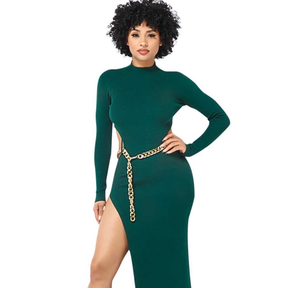 Green Knit Cut Out Chain Detail Maxi Dress